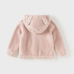 Dave&Bella Toddler Girls Winter Sweet Grey Pink Outdoor Hooded Sweater Coats