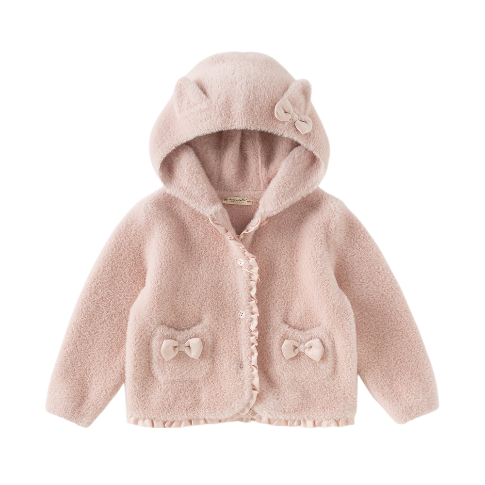 Dave&Bella Toddler Girls Winter Sweet Grey Pink Outdoor Hooded Sweater Coats