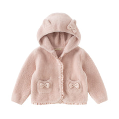 Dave&Bella Toddler Girls Winter Sweet Grey Pink Outdoor Hooded Sweater Coats