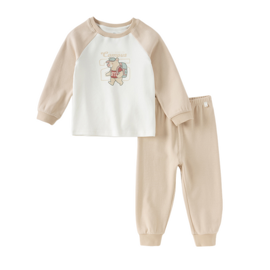 Dave&Bella Toddler Boys Autumn Khaki/Light Grey Comfortable Pajamas Sets