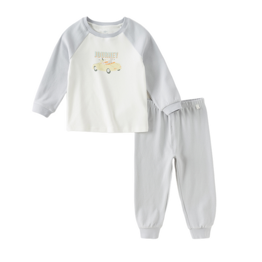 Dave&Bella Toddler Boys Autumn Khaki/Light Grey Comfortable Pajamas Sets