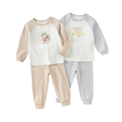 Dave&Bella Toddler Boys Autumn Khaki/Light Grey Comfortable Pajamas Sets