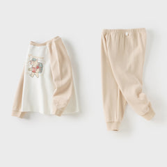 Dave&Bella Toddler Boys Autumn Khaki/Light Grey Comfortable Pajamas Sets
