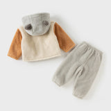 Dave&Bella Toddler Boys Beige Cute Bear-style Indoor Hooded Plush Pajamas