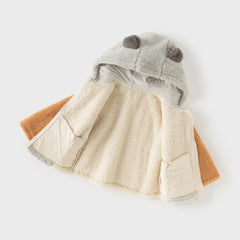 Dave&Bella Toddler Boys Winter Beige Cute Bear-style Indoor Hooded Plush Pajamas