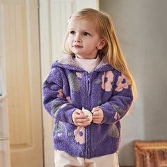 Dave&Bella Toddler Girls/Boys Winter Khaki/Purple Print Hooded Knit Sweaters Coats