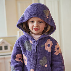 Dave&Bella Toddler Girls/Boys Winter Khaki/Purple Print Hooded Knit Sweaters Coats