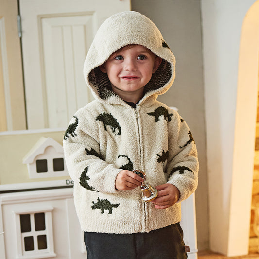 Dave&Bella Toddler Girls/Boys Winter Khaki/Purple Print Hooded Knit Sweaters Coats