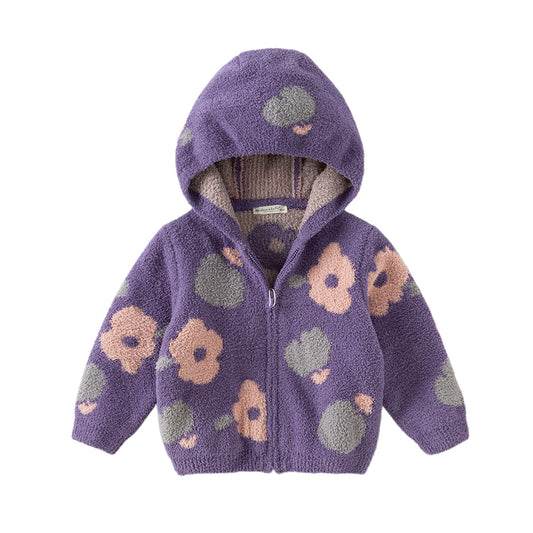 Dave&Bella Toddler Girls/Boys Winter Khaki/Purple Print Hooded Coats