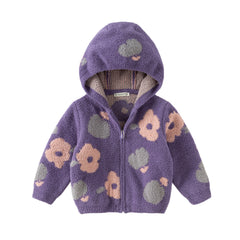 Dave&Bella Toddler Girls/Boys Winter Khaki/Purple Print Hooded Knit Sweaters Coats