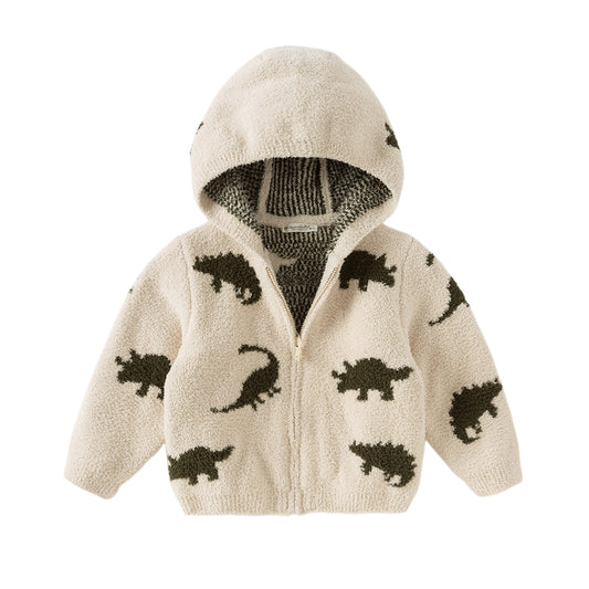Dave&Bella Toddler Girls/Boys Winter Khaki/Purple Print Hooded Knit Sweaters Coats
