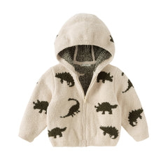Dave&Bella Toddler Girls/Boys Winter Khaki/Purple Print Hooded Knit Sweaters Coats