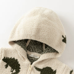 Dave&Bella Toddler Girls/Boys Winter Khaki/Purple Print Hooded Knit Sweaters Coats