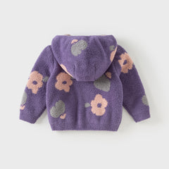 Dave&Bella Toddler Girls/Boys Winter Khaki/Purple Print Hooded Knit Sweaters Coats