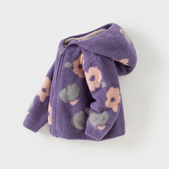 Dave&Bella Toddler Girls/Boys Winter Khaki/Purple Print Hooded Knit Sweaters Coats