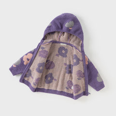 Dave&Bella Toddler Girls/Boys Winter Khaki/Purple Print Hooded Knit Sweaters Coats
