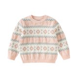 Dave&Bella Kids Girls Sweet Pink Round Collar Versatile Soft Sweaters