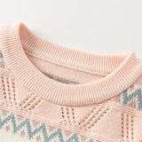 Dave&Bella Kids Girls Sweet Pink Round Collar Versatile Soft Sweaters