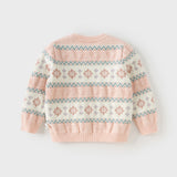 Dave&Bella Kids Girls Sweet Pink Round Collar Versatile Soft Sweaters