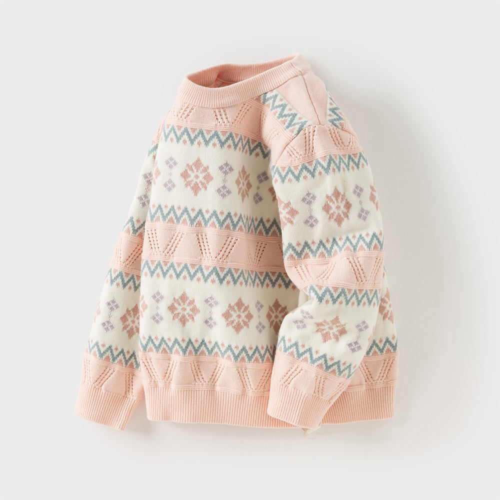 Dave&Bella Kids Girls Sweet Pink Round Collar Versatile Soft Sweaters