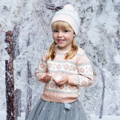 Dave&Bella Kids Girls Winter Sweet Pink Round Collar Versatile Soft Sweaters Tops