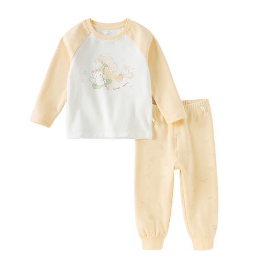 Dave&Bella Kids Girls Autumn Yellow/Pink Cotton Indoor Sleepwear Pajamas Set