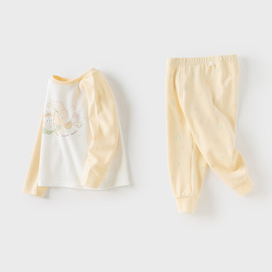 Dave&Bella Kids Girls Autumn Yellow/Pink Cotton Indoor Sleepwear Pajamas Set