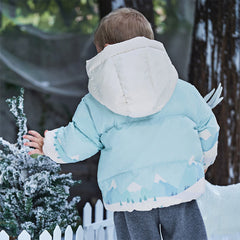 Dave&Bella Toddler Boys Winter Ice Blue Print Outwear Windproof Hooded Cozy Down Coats