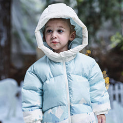 Dave&Bella Toddler Boys Winter Ice Blue Print Outwear Windproof Hooded Cozy Down Coats