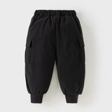 Dave&Bella Toddler Boys Winter Carbon Black Versatile Cozy Down Drawstring Pants