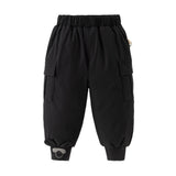 Dave&Bella Toddler Boys Winter Carbon Black Versatile Cozy Down Drawstring Pants