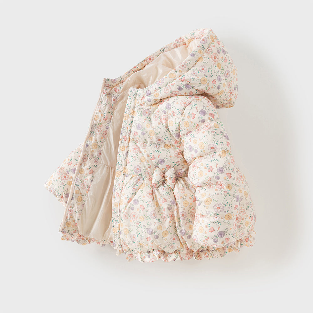 Dave&Bella Toddler Girls Print Pink Long-sleeved Outwear Warm Down Coats