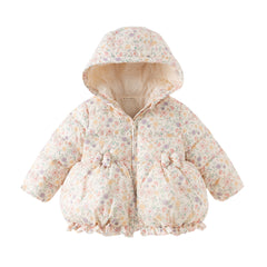 Dave&Bella Toddler Girls Print Pink Long-sleeved Outwear Warm Down Coats