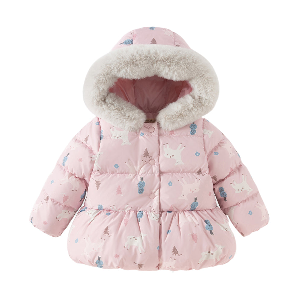 Dave&Bella Toddler Girls Winter Cute Print Outdoor Windproof Hooded Down Puffer Jackets