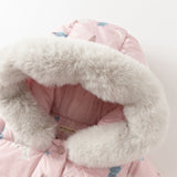 Dave&Bella Toddler Girls Winter Cute Print Outdoor Windproof Hooded Down Puffer Jackets