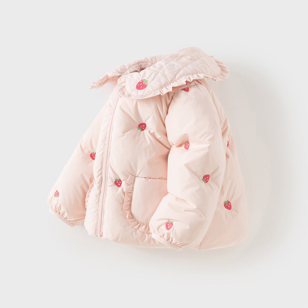 Dave&Bella Toddler Girls Winter Pink Strawberry Print Outwear Windproof Warm Down Coats