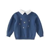 Dave&Bella Toddler Boys Dark Blue Pure Cotton Formal Pullover Sweaters