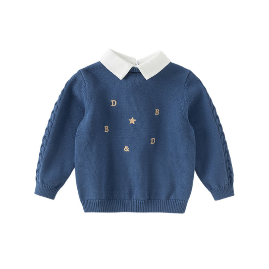 Dave&Bella Toddler Boys Winter Dark Blue Pure Cotton Formal Pullover Sweaters Tops