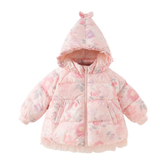 Dave&Bella Toddler Girls Winter Pink Floral Hooded Outdoor Down Coats