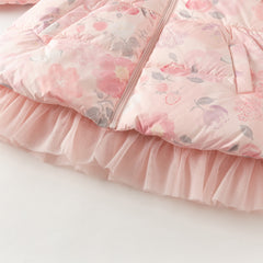 Dave&Bella Toddler Girls Winter Pink Floral Hooded Outdoor Down Coats