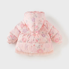 Dave&Bella Toddler Girls Winter Pink Floral Hooded Outdoor Down Coats