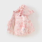 Dave&Bella Toddler Girls Winter Pink Floral Hooded Outdoor Down Coats