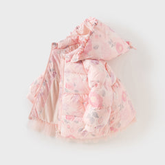 Dave&Bella Toddler Girls Winter Pink Floral Hooded Outdoor Down Coats