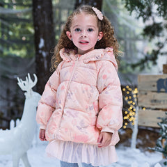 Dave&Bella Toddler Girls Winter Pink Floral Hooded Outdoor Down Coats