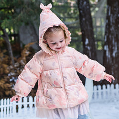Dave&Bella Toddler Girls Winter Pink Floral Hooded Outdoor Down Coats