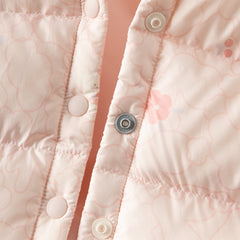 Dave&Bella Baby Girls Winter Cute Pink-print Long-sleeved Cozy Hooded Down Rompers