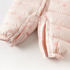 Dave&Bella Baby Girls Winter Cute Pink-print Long-sleeved Cozy Hooded Down Rompers