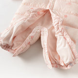 Dave&Bella Baby Girls Winter Cute Pink-print Long-sleeved Cozy Hooded Down Rompers