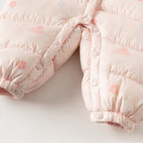 Dave&Bella Baby Girls Winter Cute Pink-print Long-sleeved Cozy Hooded Down Rompers