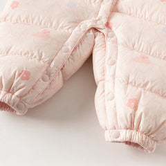 Dave&Bella Baby Girls Winter Cute Pink-print Long-sleeved Cozy Hooded Down Rompers